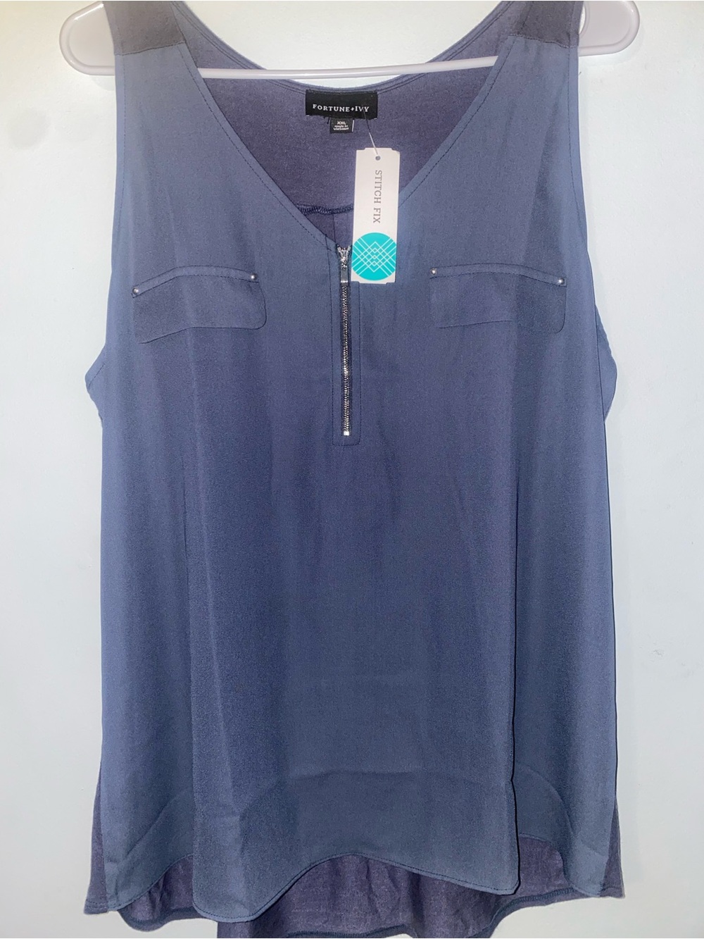 Fortune+Ivy Navy Blue Zip-Front Top xxl